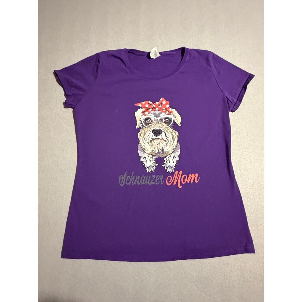 Schnauzer Mom Graphic T-Shirt Purple Dog Lover Tee Women’s Large - Picture 1 of 5